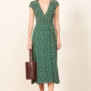 Reformation green floral midi dress in S